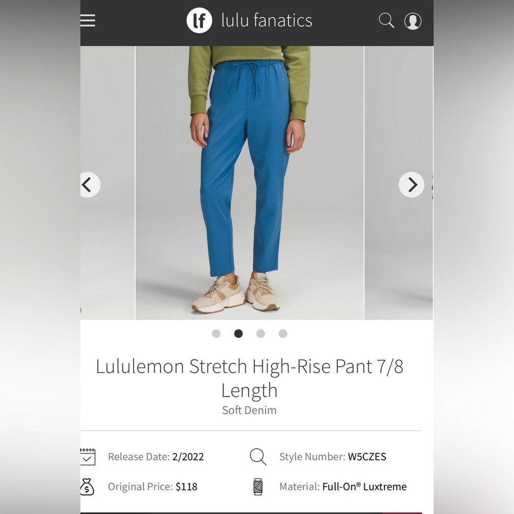 Lululemon Stretch High-Rise Pant 7/8 Length
Color: Soft Denim
